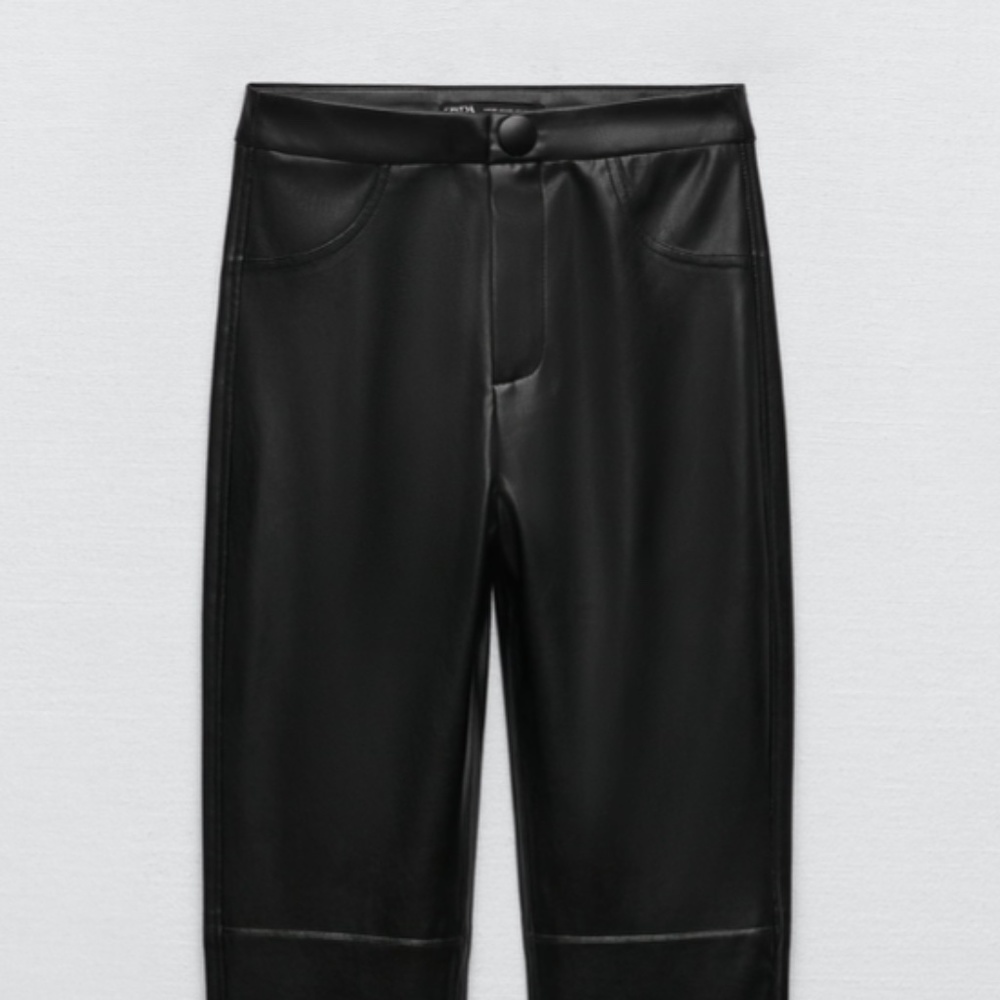 Zara Vegan Faux Leather Leggings w/Zip-down Ankles